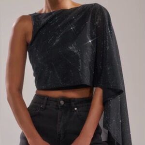 AKIRA TOO HOT FOR YOU RHINESTONE MESH TOP Size Medium